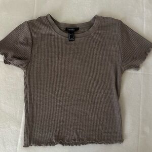 Forever 21 Ribbed Short Sleeve Top in Taupe